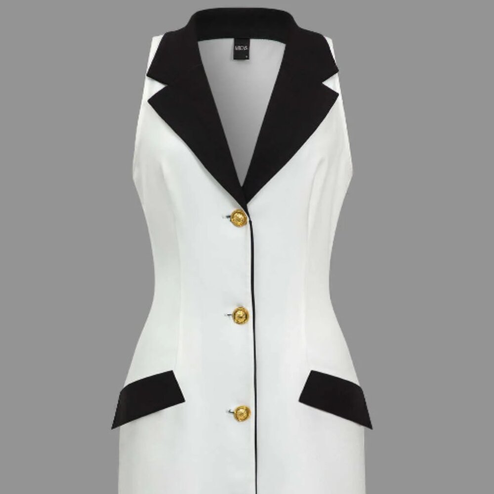 Contrast Gold Button Dress